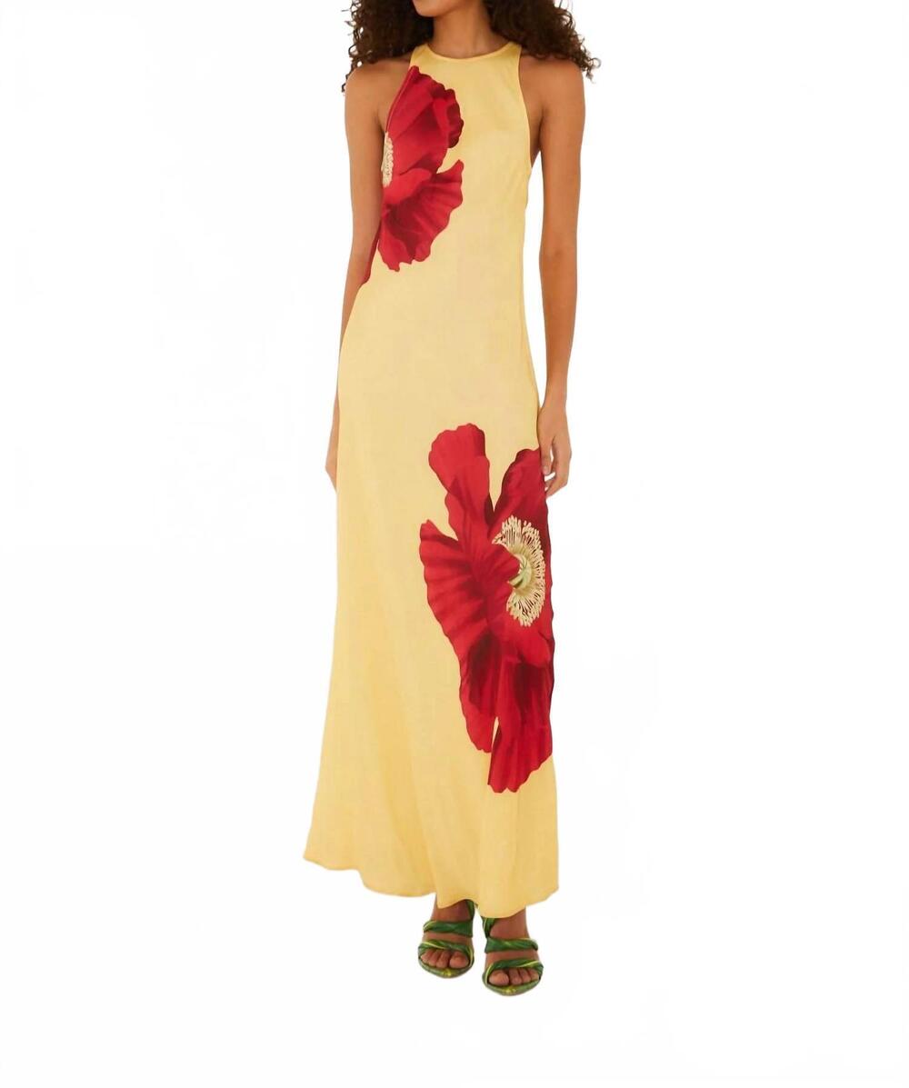 NEW FARM RIO poppy flowers sleeveless maxi dress in light yellow